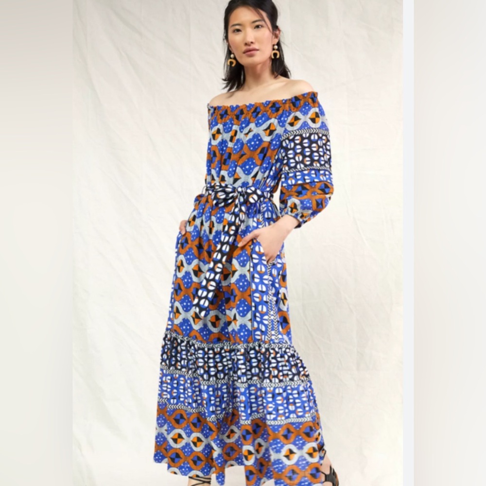 Anthropologie off the shoulder pattern dress